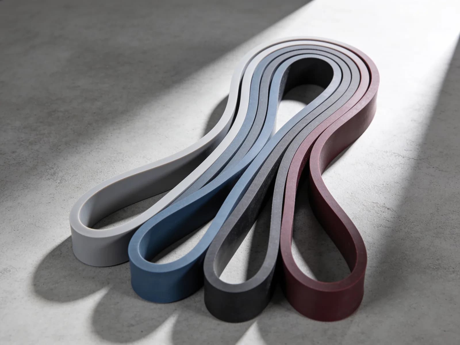 Long Band Set — Four 41 in latex bands, 15 to 125 lb.